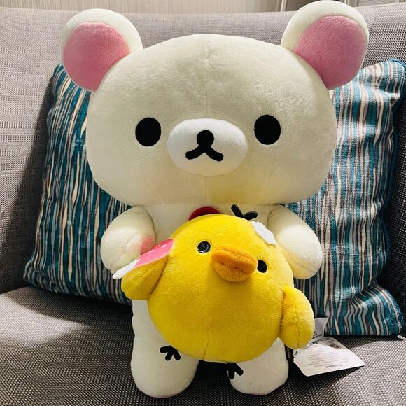 NWT SAN-X Korilakkuma & Kiiroitori from Rilakkuma Happy Time w Heart Plushie 12” - Picture 1 of 3